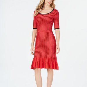 🔖TAYLOR-Elbow-Sleeve-Ribbed-Sweater-Dress-Scarlet